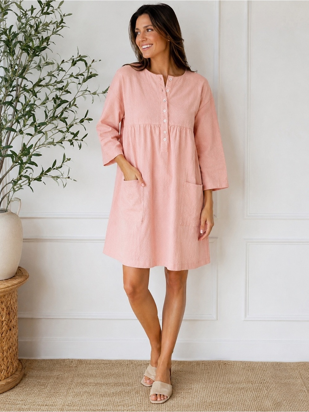 Pomander Place Blush Pink Textured Shift Dress XL with Pockets